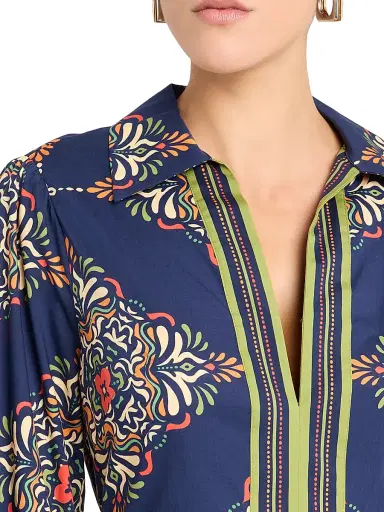 Shoshanna Women's Lola Medallion-Print Midi-Shirtdress - Navy | Thumbnail 5 Shoshanna Women's Lola Medallion-Print Midi-Shirtdress - Navy | Thumbnail 5