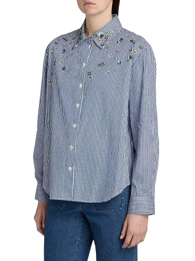 Tanya Taylor Women's Margaux Embellished Striped Cotton Top - Blue Optic White | Thumbnail 4 Tanya Taylor Women's Margaux Embellished Striped Cotton Top - Blue Optic White | Thumbnail 4