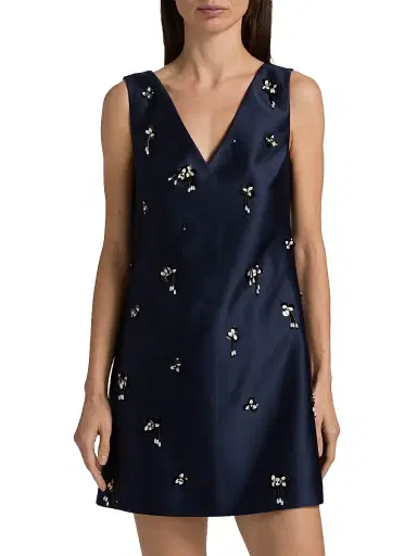 Tanya Taylor Women's Halston Floral Sequin-Embellished Satin Minidress - Midnight | Thumbnail 3 Tanya Taylor Women's Halston Floral Sequin-Embellished Satin Minidress - Midnight | Thumbnail 3