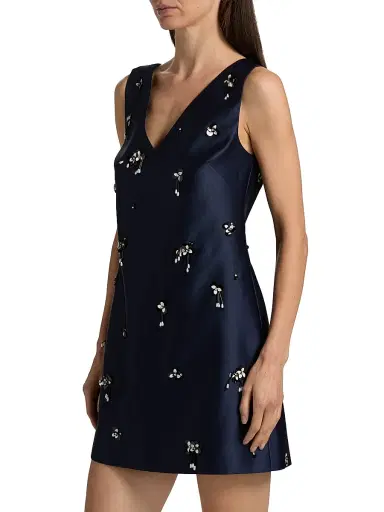 Tanya Taylor Women's Halston Floral Sequin-Embellished Satin Minidress - Midnight | Thumbnail 4 Tanya Taylor Women's Halston Floral Sequin-Embellished Satin Minidress - Midnight | Thumbnail 4