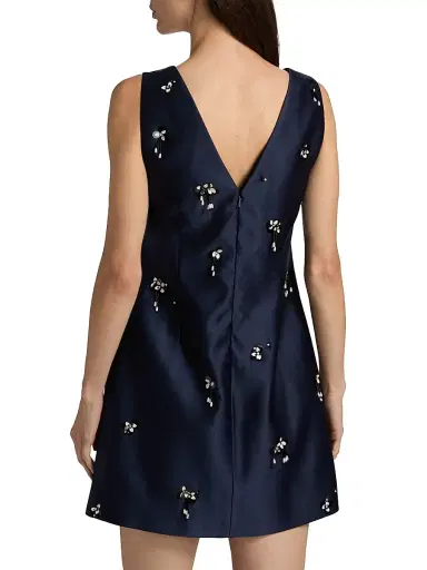 Tanya Taylor Women's Halston Floral Sequin-Embellished Satin Minidress - Midnight | Thumbnail 5 Tanya Taylor Women's Halston Floral Sequin-Embellished Satin Minidress - Midnight | Thumbnail 5