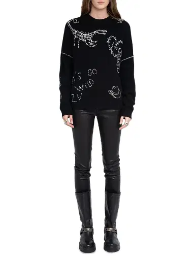 Zadig & Voltaire Women's Baba Topstitched Wool Crewneck Sweater - Black - Size Medium | Thumbnail 2 Zadig & Voltaire Women's Baba Topstitched Wool Crewneck Sweater - Black - Size Medium | Thumbnail 2