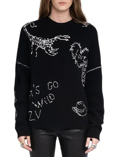 Zadig & Voltaire Women's Baba Topstitched Wool Crewneck Sweater - Black - Size Medium | Thumbnail 3 Zadig & Voltaire Women's Baba Topstitched Wool Crewneck Sweater - Black - Size Medium | Thumbnail 3