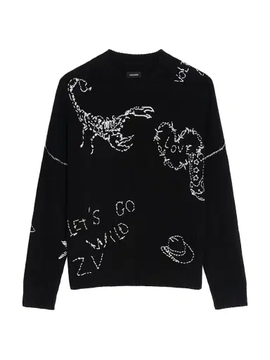 Zadig & Voltaire Women's Baba Topstitched Wool Crewneck Sweater - Black - Size Medium | Thumbnail 1 Zadig & Voltaire Women's Baba Topstitched Wool Crewneck Sweater - Black - Size Medium | Thumbnail 1
