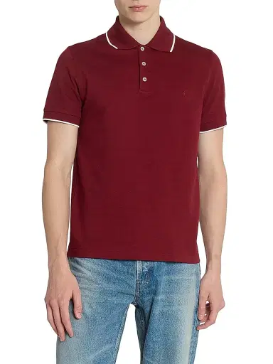 Saint Laurent Men's Cassandre Polo Shirt in Cotton Pique - Bordeaux | Thumbnail 3 Saint Laurent Men's Cassandre Polo Shirt in Cotton Pique - Bordeaux | Thumbnail 3