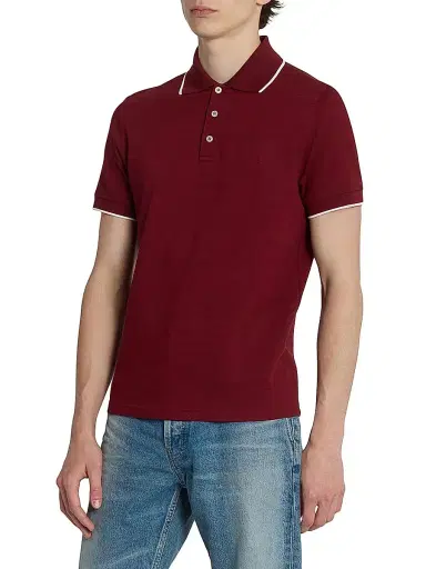 Saint Laurent Men's Cassandre Polo Shirt in Cotton Pique - Bordeaux | Thumbnail 4 Saint Laurent Men's Cassandre Polo Shirt in Cotton Pique - Bordeaux | Thumbnail 4