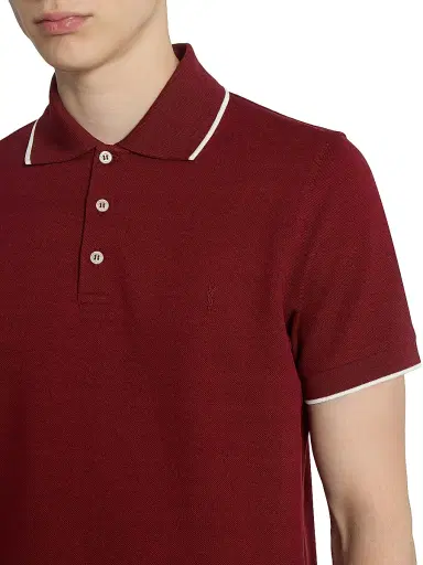 Saint Laurent Men's Cassandre Polo Shirt in Cotton Pique - Bordeaux | Thumbnail 6 Saint Laurent Men's Cassandre Polo Shirt in Cotton Pique - Bordeaux | Thumbnail 6
