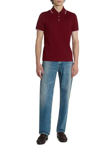 Saint Laurent Men's Cassandre Polo Shirt in Cotton Pique - Bordeaux | Thumbnail 7 Saint Laurent Men's Cassandre Polo Shirt in Cotton Pique - Bordeaux | Thumbnail 7