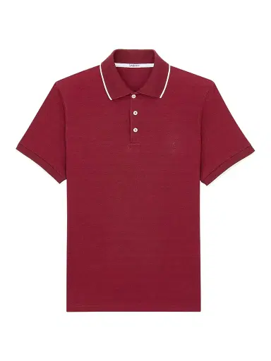 Saint Laurent Men's Cassandre Polo Shirt in Cotton Pique - Bordeaux | Thumbnail 1 Saint Laurent Men's Cassandre Polo Shirt in Cotton Pique - Bordeaux | Thumbnail 1