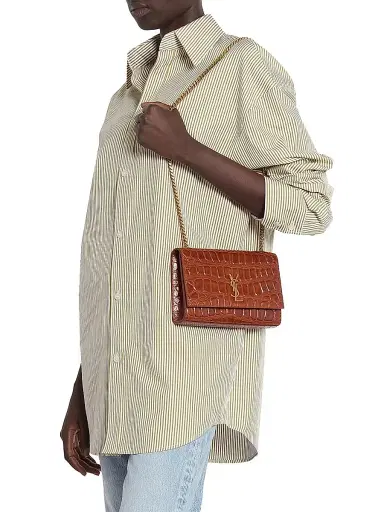 Saint Laurent Women's Kate Shoulder Bag in Crocodile-Embossed Leather - Dark Beige | Thumbnail 2 Saint Laurent Women's Kate Shoulder Bag in Crocodile-Embossed Leather - Dark Beige | Thumbnail 2
