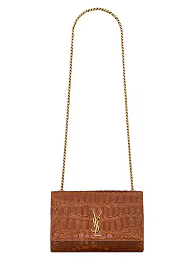 Saint Laurent Women's Kate Shoulder Bag in Crocodile-Embossed Leather - Dark Beige | Thumbnail 1 Saint Laurent Women's Kate Shoulder Bag in Crocodile-Embossed Leather - Dark Beige | Thumbnail 1