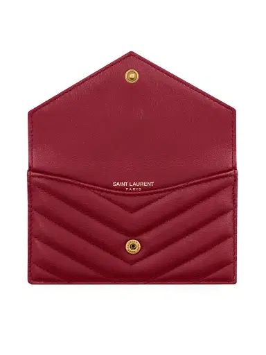 Saint Laurent Women's Cassandre Fragments Flap Card Case in Lambskin Leather - Deeply Red | Thumbnail 2 Saint Laurent Women's Cassandre Fragments Flap Card Case in Lambskin Leather - Deeply Red | Thumbnail 2