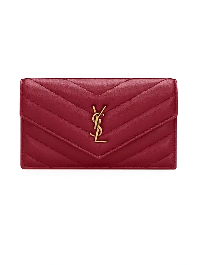Women's Cassandre Fragments Flap Card Case in Lambskin Leather - Deeply Red Women's Cassandre Fragments Flap Card Case in Lambskin Leather - Deeply Red