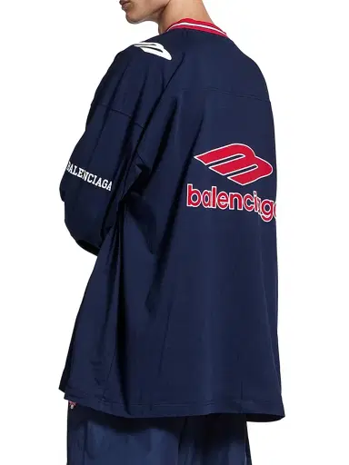 Balenciaga Men's 3B Football Long Sleeve V-Neck T-Shirt - Dark Navy Red - Size XL | Thumbnail 4 Balenciaga Men's 3B Football Long Sleeve V-Neck T-Shirt - Dark Navy Red - Size XL | Thumbnail 4