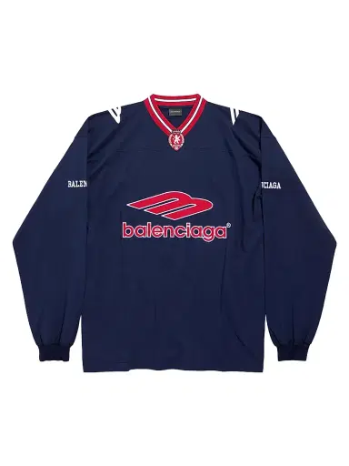 Balenciaga Men's 3B Football Long Sleeve V-Neck T-Shirt - Dark Navy Red - Size XL | Thumbnail 1 Balenciaga Men's 3B Football Long Sleeve V-Neck T-Shirt - Dark Navy Red - Size XL | Thumbnail 1