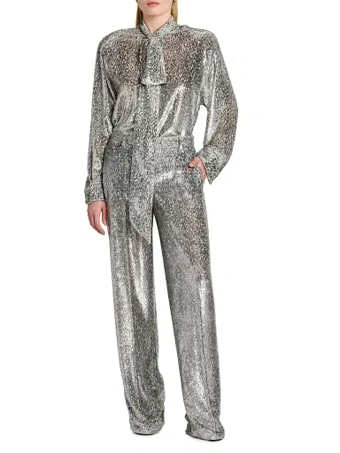 Stella McCartney Women's Fil Coupe Leopard Trousers - Silver - Size 12 | Thumbnail 2 Stella McCartney Women's Fil Coupe Leopard Trousers - Silver - Size 12 | Thumbnail 2