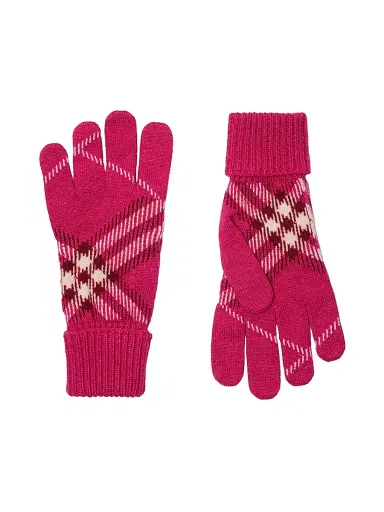 Burberry Women's Cashmere-Blend Check Gloves - Jam Pink | Thumbnail 2 Burberry Women's Cashmere-Blend Check Gloves - Jam Pink | Thumbnail 2