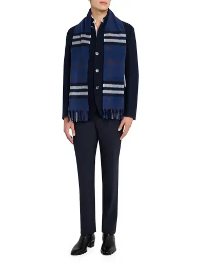 Burberry Men's Cashmere Check Fringed Scarf | Thumbnail 3 Burberry Men's Cashmere Check Fringed Scarf | Thumbnail 3