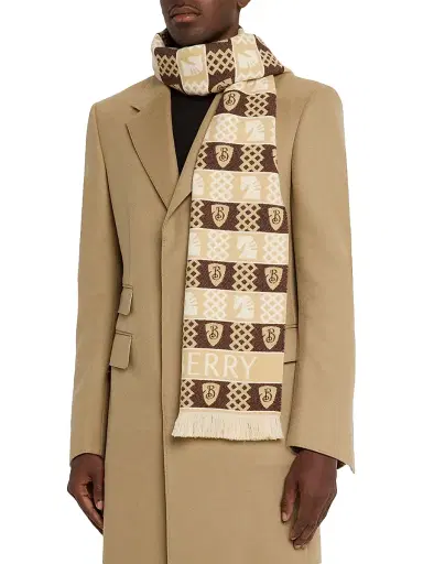 Burberry Men's Wool Woven Icons Fringed Scarf - Sand | Thumbnail 2 Burberry Men's Wool Woven Icons Fringed Scarf - Sand | Thumbnail 2
