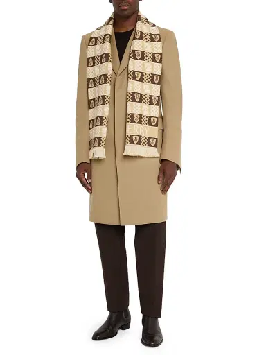 Burberry Men's Wool Woven Icons Fringed Scarf - Sand | Thumbnail 3 Burberry Men's Wool Woven Icons Fringed Scarf - Sand | Thumbnail 3