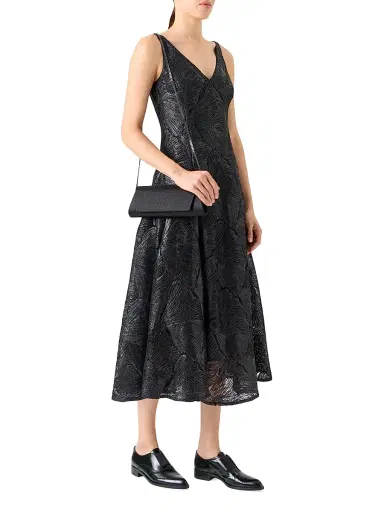 Akris Women's Embroidered Fit & Flare Midi-Dress - Black - Size 8 | Thumbnail 2 Akris Women's Embroidered Fit & Flare Midi-Dress - Black - Size 8 | Thumbnail 2