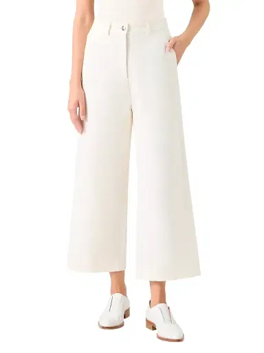Akris Women's Finn Cotton-Linen Gabardine Wide-Leg Pants - Ecru - Size 12 | Thumbnail 2 Akris Women's Finn Cotton-Linen Gabardine Wide-Leg Pants - Ecru - Size 12 | Thumbnail 2