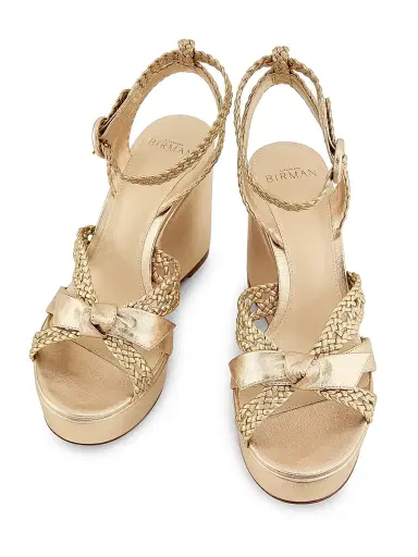 Alexandre Birman Women's Suelita 100MM Leather Platform Wedge Sandals - Golden - Size 8 | Thumbnail 4 Alexandre Birman Women's Suelita 100MM Leather Platform Wedge Sandals - Golden - Size 8 | Thumbnail 4