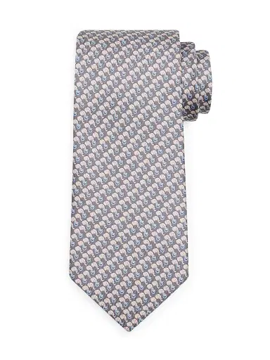 FERRAGAMO Men's Gancini & Elephant Silk Tie - Grey | Thumbnail 1 FERRAGAMO Men's Gancini & Elephant Silk Tie - Grey | Thumbnail 1