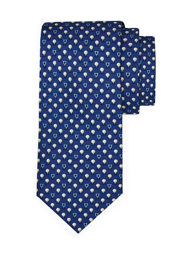 FERRAGAMO Men's Silk Jacquard Golf Tee Tie - Blue | Thumbnail 1 FERRAGAMO Men's Silk Jacquard Golf Tee Tie - Blue | Thumbnail 1