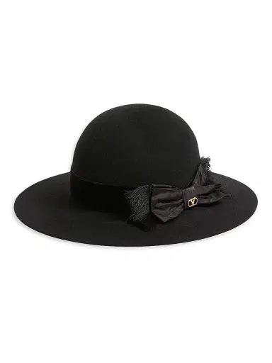 Valentino Garavani Women's VLogo Signature Hat in Lapin Fabric and Velvet with Taffetas Bow | Thumbnail 2 Valentino Garavani Women's VLogo Signature Hat in Lapin Fabric and Velvet with Taffetas Bow | Thumbnail 2