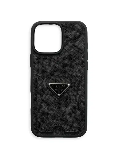 Prada Women's Saffiano Leather Case For Iphone 16 Pro Max - Black | Thumbnail 1 Prada Women's Saffiano Leather Case For Iphone 16 Pro Max - Black | Thumbnail 1