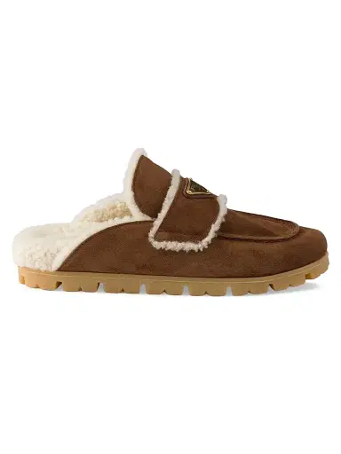 Prada Women's Suede and Shearling Mules - Brown - Size 11 | Thumbnail 1 Prada Women's Suede and Shearling Mules - Brown - Size 11 | Thumbnail 1
