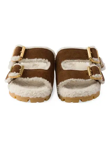 Prada Women's Suede and Shearling Slides - Brown | Thumbnail 2 Prada Women's Suede and Shearling Slides - Brown | Thumbnail 2