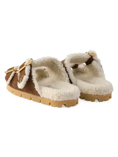 Prada Women's Suede and Shearling Slides - Brown | Thumbnail 3 Prada Women's Suede and Shearling Slides - Brown | Thumbnail 3
