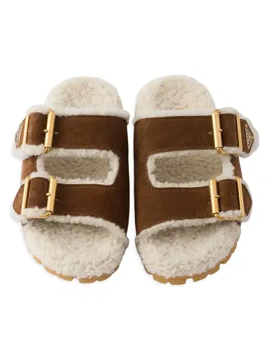 Prada Women's Suede and Shearling Slides - Brown | Thumbnail 4 Prada Women's Suede and Shearling Slides - Brown | Thumbnail 4