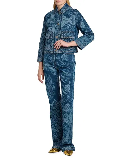 Etro Women's Floral-Print Denim Jacket - Azzurro | Thumbnail 2 Etro Women's Floral-Print Denim Jacket - Azzurro | Thumbnail 2