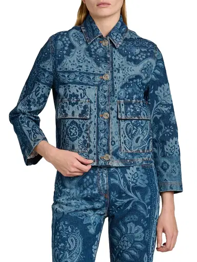 Etro Women's Floral-Print Denim Jacket - Azzurro | Thumbnail 3 Etro Women's Floral-Print Denim Jacket - Azzurro | Thumbnail 3