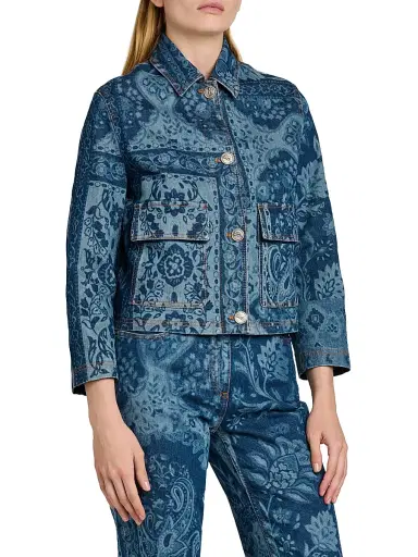 Etro Women's Floral-Print Denim Jacket - Azzurro | Thumbnail 4 Etro Women's Floral-Print Denim Jacket - Azzurro | Thumbnail 4