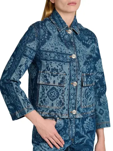 Etro Women's Floral-Print Denim Jacket - Azzurro | Thumbnail 6 Etro Women's Floral-Print Denim Jacket - Azzurro | Thumbnail 6