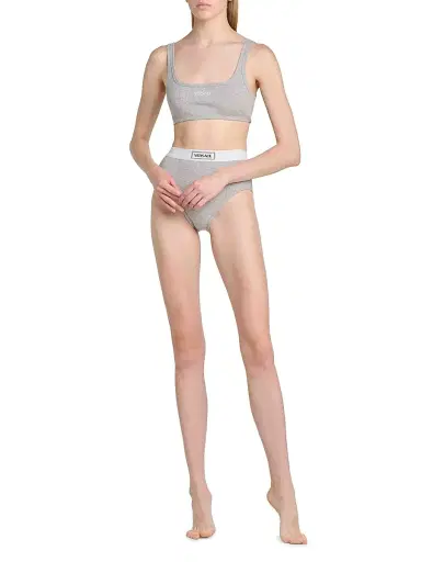 Versace Women's Logo Cotton Rib Sports Bra - Grey Melange - Size Medium | Thumbnail 2 Versace Women's Logo Cotton Rib Sports Bra - Grey Melange - Size Medium | Thumbnail 2