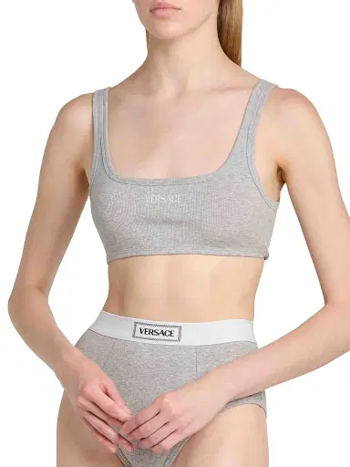 Versace Women's Logo Cotton Rib Sports Bra - Grey Melange - Size Medium | Thumbnail 3 Versace Women's Logo Cotton Rib Sports Bra - Grey Melange - Size Medium | Thumbnail 3