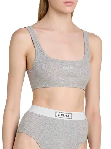 Versace Women's Logo Cotton Rib Sports Bra - Grey Melange - Size Medium | Thumbnail 4 Versace Women's Logo Cotton Rib Sports Bra - Grey Melange - Size Medium | Thumbnail 4