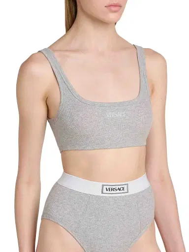 Versace Women's Logo Cotton Rib Sports Bra - Grey Melange - Size Medium | Thumbnail 6 Versace Women's Logo Cotton Rib Sports Bra - Grey Melange - Size Medium | Thumbnail 6