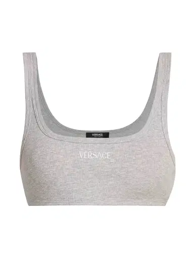 Versace Women's Logo Cotton Rib Sports Bra - Grey Melange - Size Medium | Thumbnail 1 Versace Women's Logo Cotton Rib Sports Bra - Grey Melange - Size Medium | Thumbnail 1
