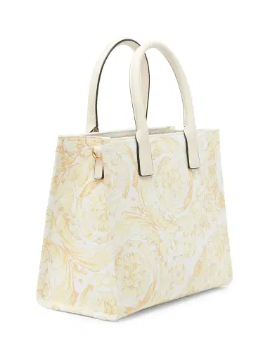 Versace Women's Barocco-Print Logo Cotton Tote Bag - Ecru Multicolor Gold | Thumbnail 4 Versace Women's Barocco-Print Logo Cotton Tote Bag - Ecru Multicolor Gold | Thumbnail 4