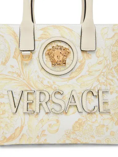 Versace Women's Barocco-Print Logo Cotton Tote Bag - Ecru Multicolor Gold | Thumbnail 6 Versace Women's Barocco-Print Logo Cotton Tote Bag - Ecru Multicolor Gold | Thumbnail 6