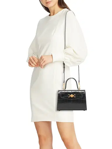 Versace Women's Small Croc-Embossed Leather Top Handle Bag - Black Gold | Thumbnail 2 Versace Women's Small Croc-Embossed Leather Top Handle Bag - Black Gold | Thumbnail 2