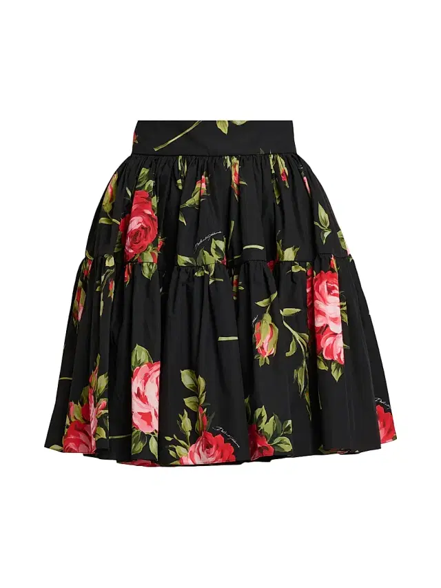 Women's Floral Cotton Miniskirt - Bouquet Rose F Nero Women's Floral Cotton Miniskirt - Bouquet Rose F Nero