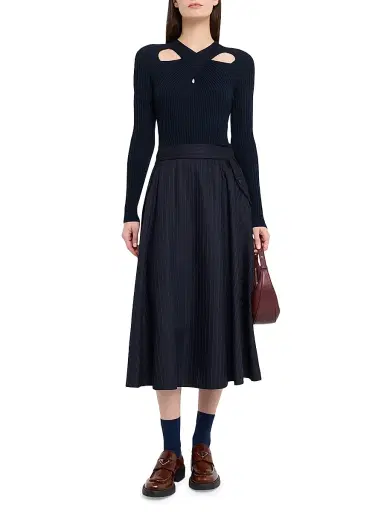 Golden Goose Women's Journey Pinstriped Wool Skirt - Dark Blue | Thumbnail 2 Golden Goose Women's Journey Pinstriped Wool Skirt - Dark Blue | Thumbnail 2