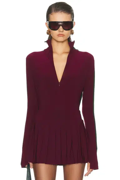 Norma Kamali Side Stripe Zip Front Long Sleeve Turtleneck Bodysuit | Thumbnail 1 Norma Kamali Side Stripe Zip Front Long Sleeve Turtleneck Bodysuit | Thumbnail 1